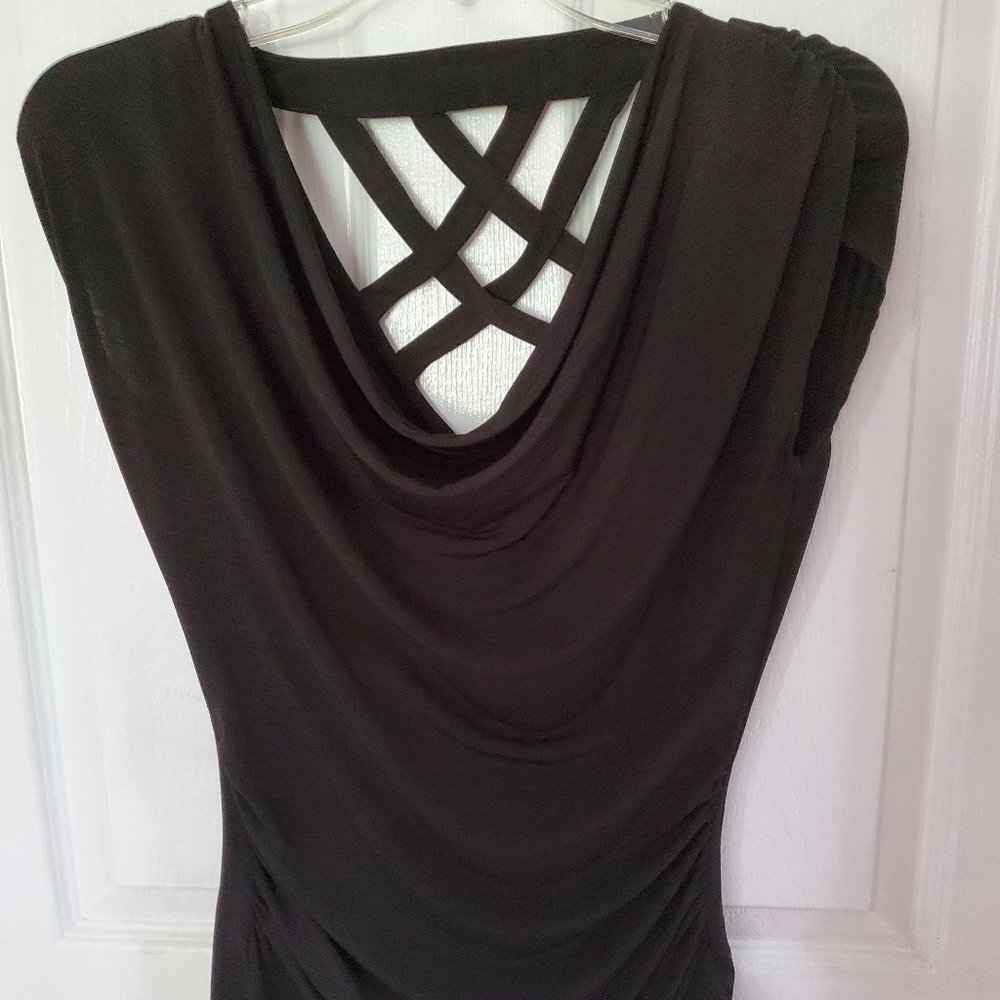 Black cowl neck cap sleeve top